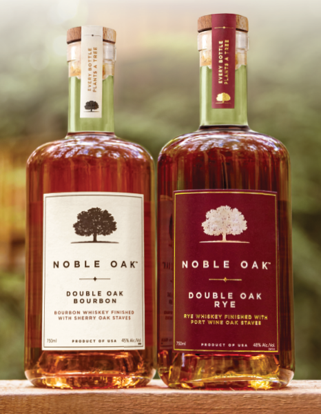 Image shows the bourbon and rye bottles next to each other