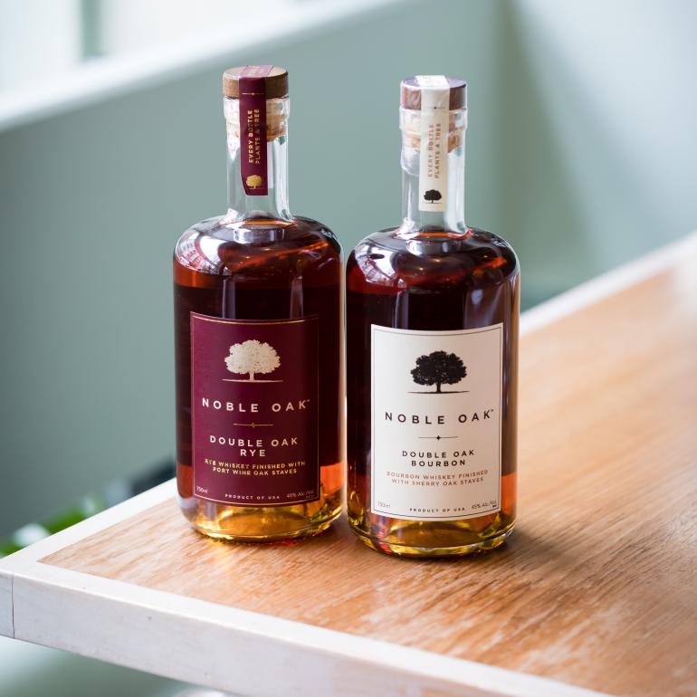 Bourbon and Rye Bottles on Table
