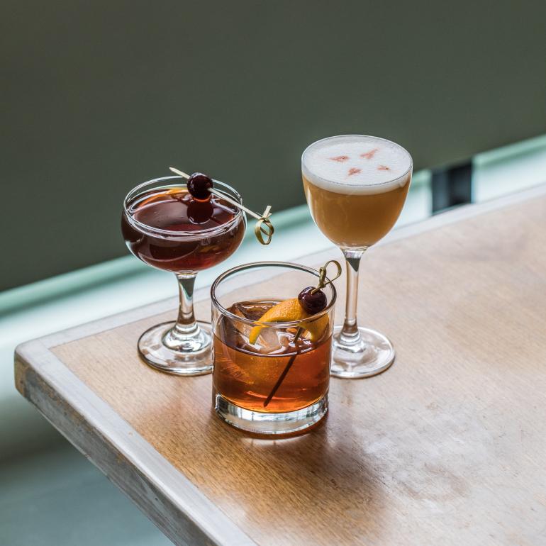Trio of cocktails on table 